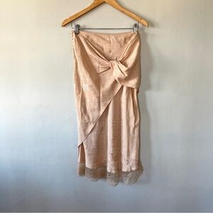 John Galliano Gazette Vintage Y2K Newspaper Print Lace Slip Skirt Pink Size 4